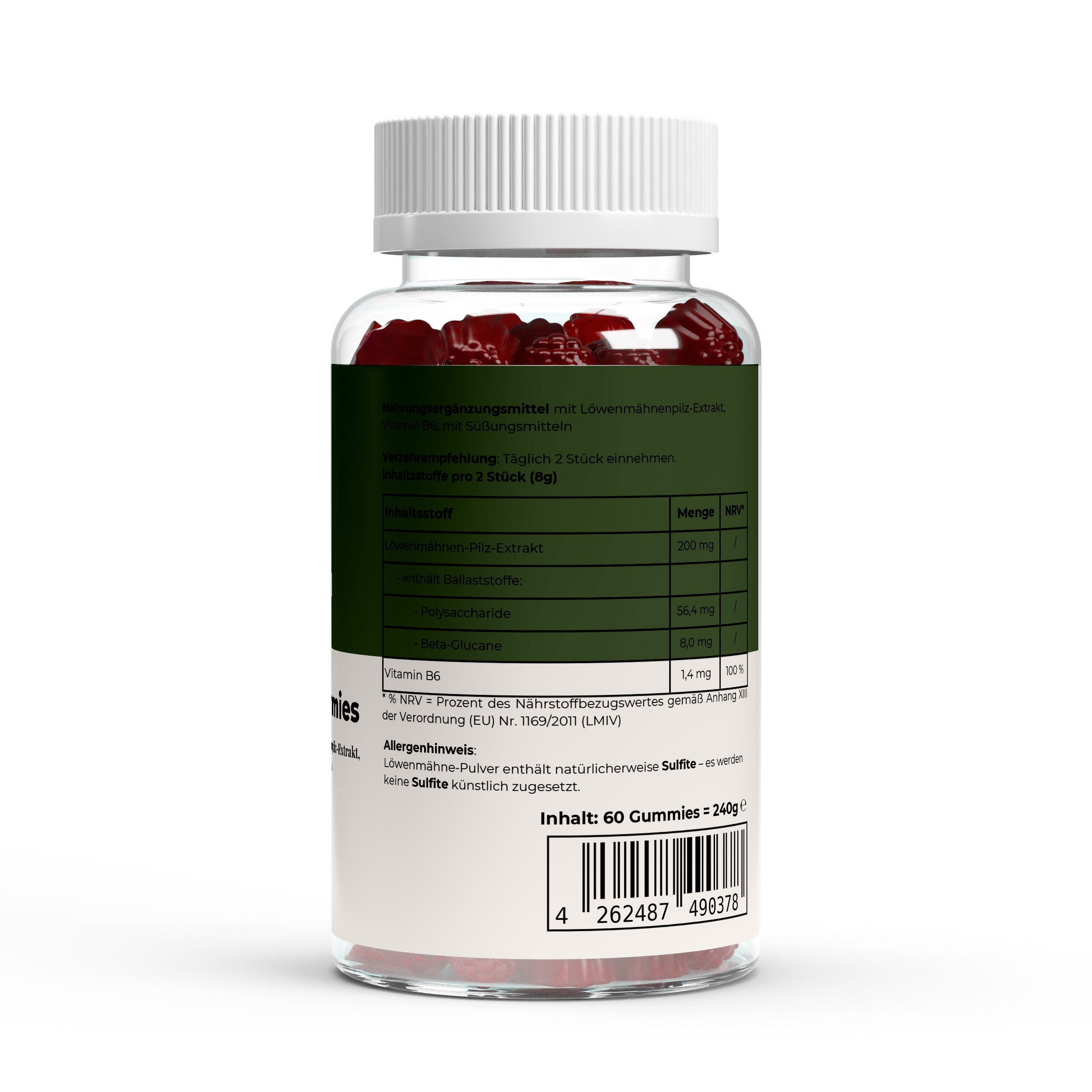 Löwenmähne + Vitamin B6 Gummies - 60 Stk.