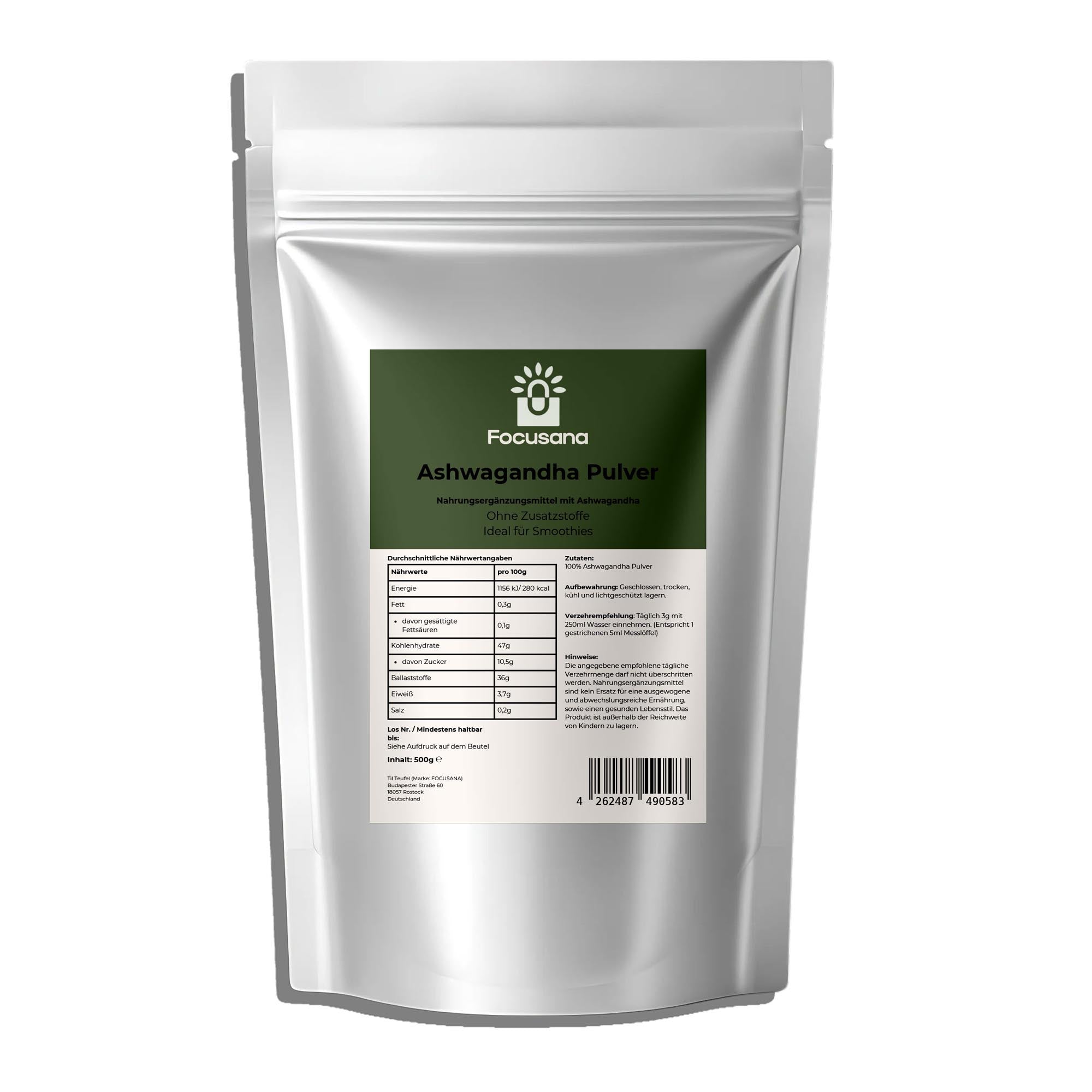 Ashwagandha Pulver ohne Zusätze - 500g Doypack