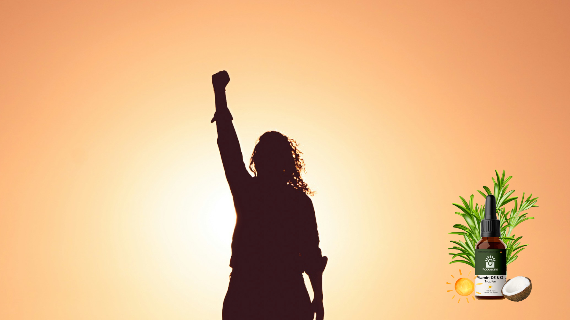 Frau die von innen heraus strahlt mit Vitamin D3 K2